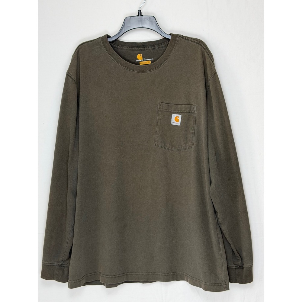 Carhartt Men 100% Cotton Long Sleeve Pocket T-Shirt L Brown K126 Original Fit